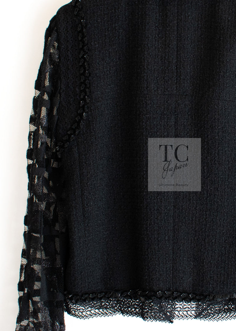 CHANEL 09C Black Jewel Embellished Mesh Lesage Tweed Cardigan Jacket 34 シャネル ブラック ジュエリー ビーズ メッシュレース カーディガン ジャケット 即発