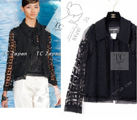 CHANEL 09C Black Jewel Embellished Mesh Lesage Tweed Cardigan Jacket 34 シャネル ブラック ジュエリー ビーズ メッシュレース カーディガン ジャケット 即発