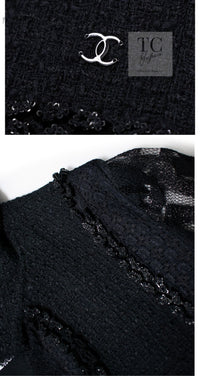 CHANEL 09C Black Jewel Embellished Mesh Lesage Tweed Cardigan Jacket 34 シャネル ブラック ジュエリー ビーズ メッシュレース カーディガン ジャケット 即発