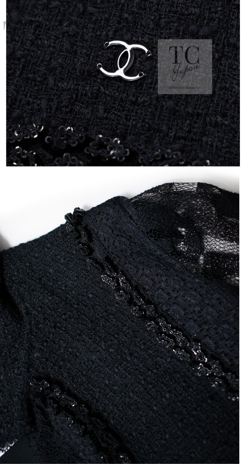CHANEL 09C Black Jewel Embellished Mesh Lesage Tweed Cardigan Jacket 34 シャネル ブラック ジュエリー ビーズ メッシュレース カーディガン ジャケット 即発