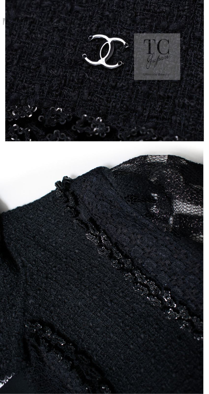 CHANEL 09C Black Jewel Embellished Mesh Lesage Tweed Cardigan Jacket 34 シャネル ブラック ジュエリー ビーズ メッシュレース カーディガン ジャケット 即発