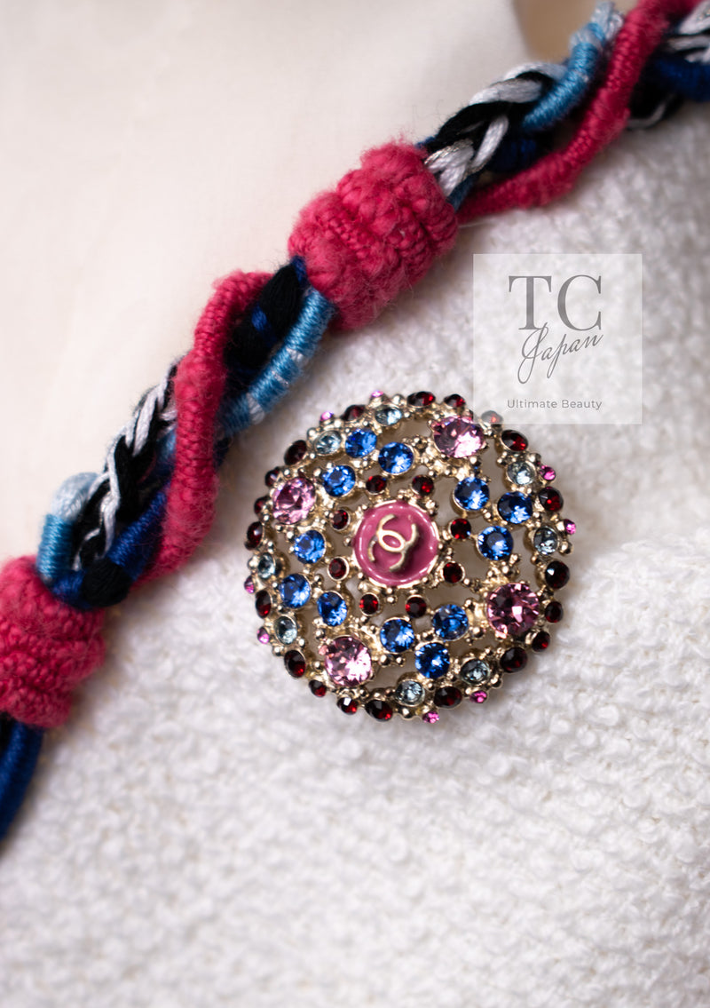 CHANEL 15C White Pink Blade Trimming Cotton Tweed Jacket 40 42 シャネル ホワイト ピンク ブレードトリミング コットン ツイード ジャケット 即発
