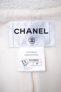 CHANEL 15C White Pink Blade Trimming Cotton Tweed Jacket 40 42 シャネル ホワイト ピンク ブレードトリミング コットン ツイード ジャケット 即発