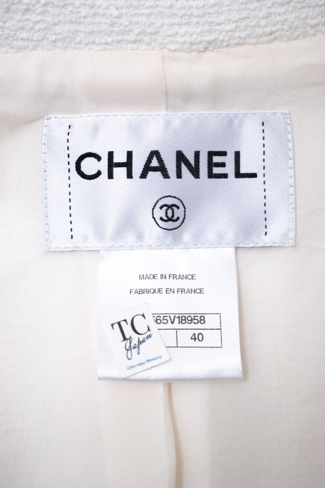 CHANEL 15C White Pink Blade Trimming Cotton Tweed Jacket 40 42 シャネル ホワイト ピンク ブレードトリミング コットン ツイード ジャケット 即発