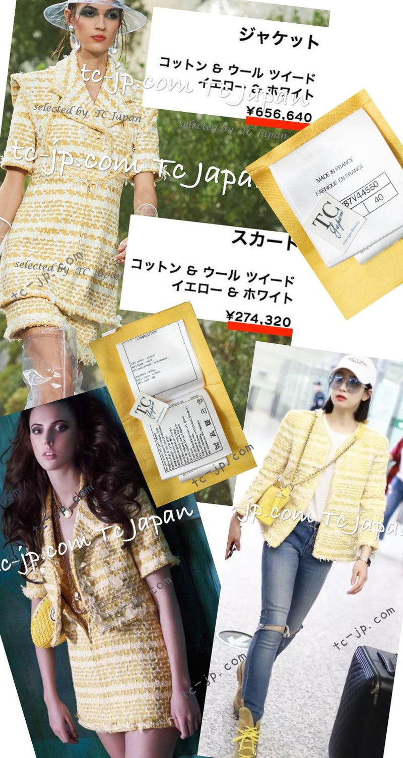 CHANEL 18S Yellow Ivory Cotton Wool Tweed Jacket 40 42 シャネル イエロー アイボリー コットン ウール ツイード ジャケット 即発