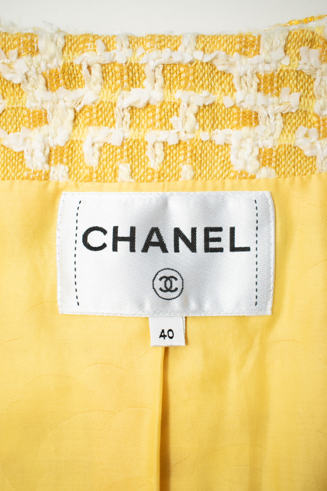 CHANEL 18S Yellow Ivory Cotton Wool Tweed Jacket 40 42 シャネル イエロー アイボリー コットン ウール ツイード ジャケット 即発