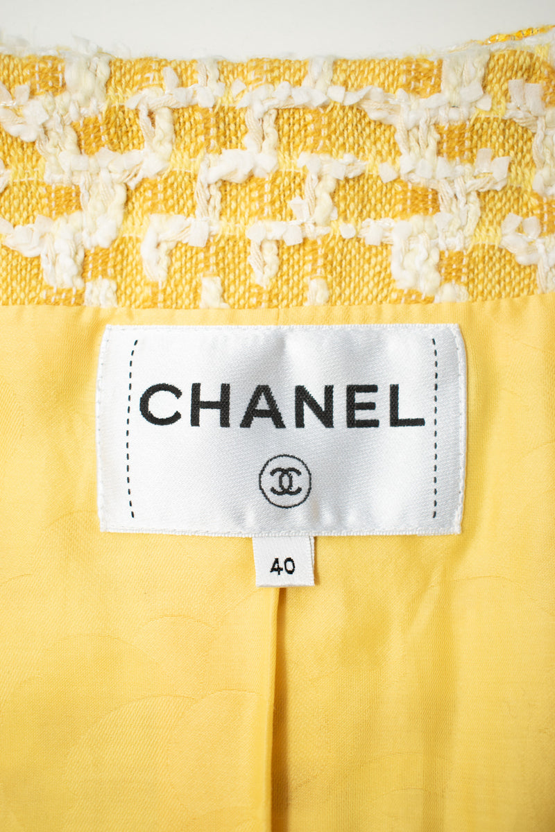 CHANEL 18S Yellow Ivory Cotton Wool Tweed Jacket 40 42 シャネル イエロー アイボリー コットン ウール ツイード ジャケット 即発