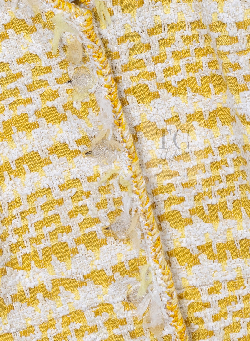 CHANEL 18S Yellow Ivory Cotton Wool Tweed Jacket 40 42 シャネル イエロー アイボリー コットン ウール ツイード ジャケット 即発