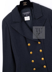 CHANEL 96A Vintage Charcoal Gray Wool 100 Gold CC Logo Buttons Jacket 38 40 シャネル ヴィンテージ チャコール グレー ウール 100% ゴールド CC ボタン ジャケット 即発