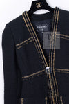 CHANEL 17PF Black Gold Trim Wool Tweed Jacket 34 シャネル ブラック ゴールド トリミング ウール ジャケット 即発