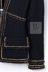 CHANEL 17PF Black Gold Trim Wool Tweed Jacket Skirt Suit 34 シャネル ブラック ゴールド トリミング ウール ジャケット スカート スーツ 即発