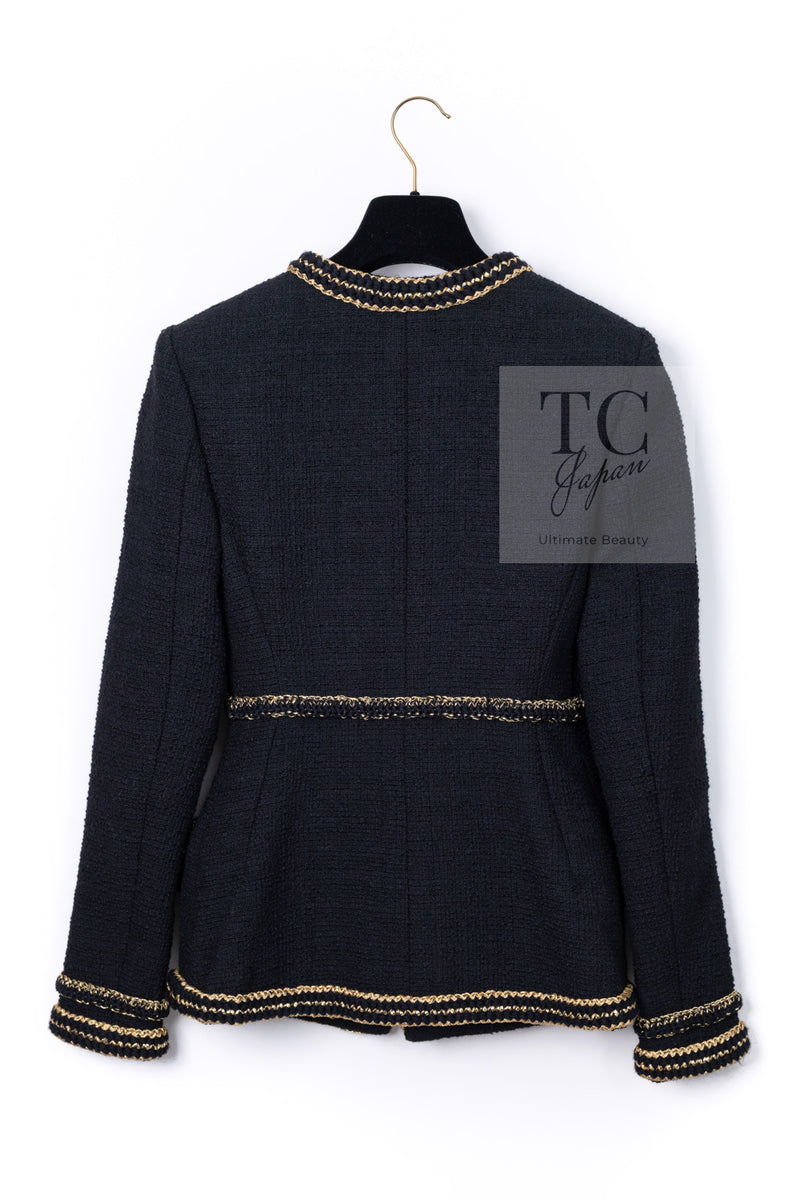CHANEL 17PF Black Gold Trim Wool Tweed Jacket 34 シャネル ブラック ゴールド トリミング ウール ジャケット 即発