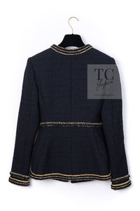 CHANEL 17PF Black Gold Trim Wool Tweed Jacket Skirt Suit 34 シャネル ブラック ゴールド トリミング ウール ジャケット スカート スーツ 即発