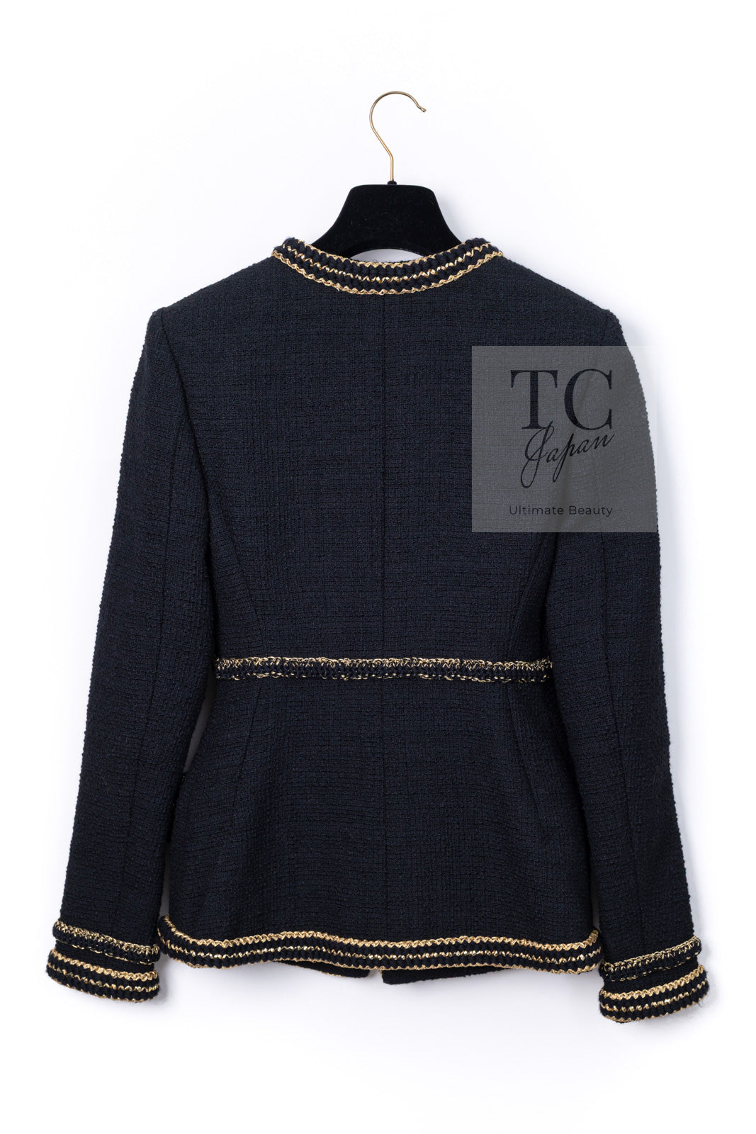 CHANEL 17PF Black Gold Trim Wool Tweed Jacket Skirt Suit 34 シャネル ブラック ゴールド トリミング ウール ジャケット スカート スーツ 即発
