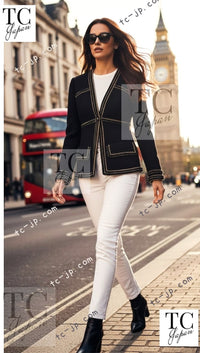 CHANEL 17PF Black Gold Trim Wool Tweed Jacket 34 シャネル ブラック ゴールド トリミング ウール ジャケット 即発