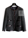 CHANEL 13PF Gray Black Brown Wool Python Trim Jacket 38 シャネル ネイビー グレー ブラック ブラウン ウール パイソン トリミング ジャケット 即発