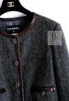CHANEL 13PF Gray Black Brown Wool Python Trim Jacket 38 シャネル ネイビー グレー ブラック ブラウン ウール パイソン トリミング ジャケット 即発