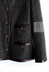 CHANEL 13PF Gray Black Brown Wool Python Trim Jacket 38 シャネル ネイビー グレー ブラック ブラウン ウール パイソン トリミング ジャケット 即発