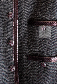 CHANEL 13PF Gray Black Brown Wool Python Trim Jacket 38 シャネル ネイビー グレー ブラック ブラウン ウール パイソン トリミング ジャケット 即発