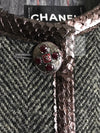 CHANEL 13PF Gray Black Brown Wool Python Trim Jacket 38 シャネル ネイビー グレー ブラック ブラウン ウール パイソン トリミング ジャケット 即発
