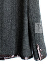 CHANEL 13PF Gray Black Brown Wool Python Trim Jacket 38 シャネル ネイビー グレー ブラック ブラウン ウール パイソン トリミング ジャケット 即発