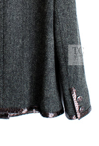 CHANEL 13PF Gray Black Brown Wool Python Trim Jacket 38 シャネル ネイビー グレー ブラック ブラウン ウール パイソン トリミング ジャケット 即発