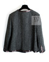 CHANEL 13PF Gray Black Brown Wool Python Trim Jacket 38 シャネル ネイビー グレー ブラック ブラウン ウール パイソン トリミング ジャケット 即発
