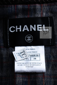 CHANEL 13PF Gray Black Brown Wool Python Trim Jacket 38 シャネル ネイビー グレー ブラック ブラウン ウール パイソン トリミング ジャケット 即発