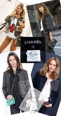 CHANEL 13PF Gray Black Brown Wool Python Trim Jacket 38 シャネル ネイビー グレー ブラック ブラウン ウール パイソン トリミング ジャケット 即発