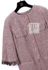 CHANEL 18PS Pink Black Fringe Cotton Collarless Tweed Jacket 34 36 シャネル ピンク ブラック フリンジ コットン ノーカラー ツイード ジャケット 即発