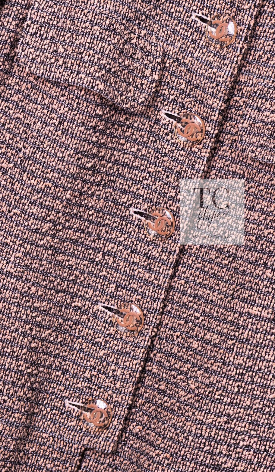 CHANEL 18PS Pink Black Fringe Cotton Collarless Tweed Jacket 34 36 シャネル ピンク ブラック フリンジ コットン ノーカラー ツイード ジャケット 即発