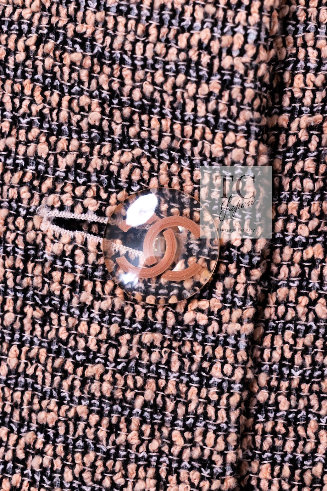 CHANEL 18PS Pink Black Fringe Cotton Collarless Tweed Jacket 34 36 シャネル ピンク ブラック フリンジ コットン ノーカラー ツイード ジャケット 即発