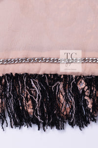 CHANEL 18PS Pink Black Fringe Cotton Collarless Tweed Jacket 34 36 シャネル ピンク ブラック フリンジ コットン ノーカラー ツイード ジャケット 即発