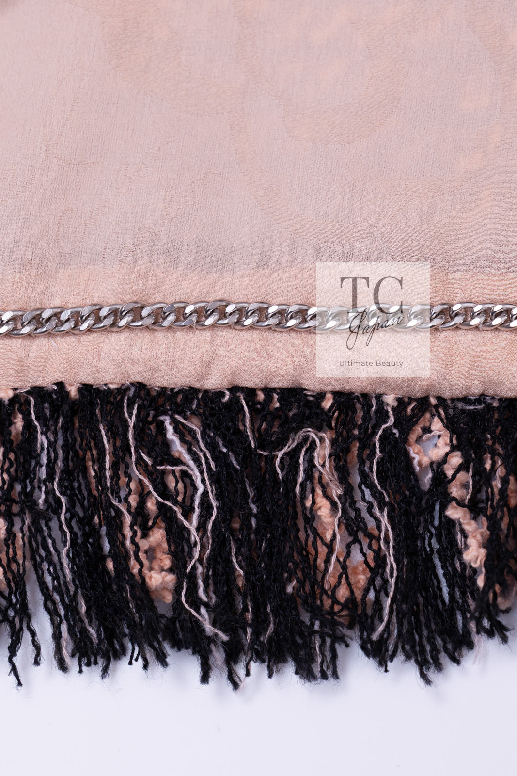 CHANEL 18PS Pink Black Fringe Cotton Collarless Tweed Jacket 34 36 シャネル ピンク ブラック フリンジ コットン ノーカラー ツイード ジャケット 即発