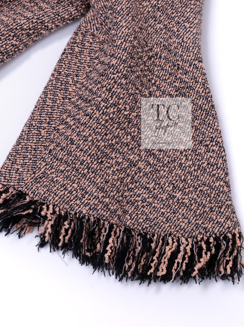 CHANEL 18PS Pink Black Fringe Cotton Collarless Tweed Jacket 34 36 シャネル ピンク ブラック フリンジ コットン ノーカラー ツイード ジャケット 即発