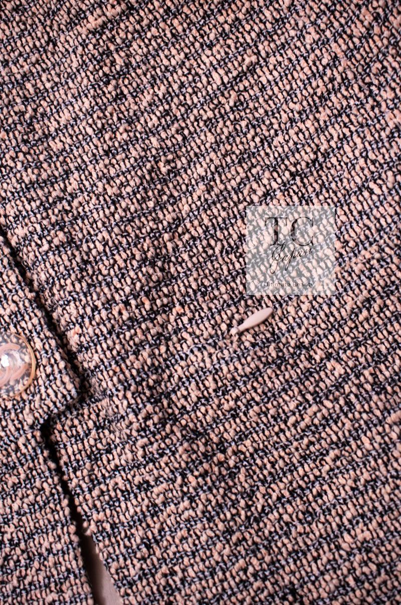 CHANEL 18PS Pink Black Fringe Cotton Collarless Tweed Jacket 34 36 シャネル ピンク ブラック フリンジ コットン ノーカラー ツイード ジャケット 即発