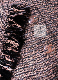 CHANEL 18PS Pink Black Fringe Cotton Collarless Tweed Jacket 34 36 シャネル ピンク ブラック フリンジ コットン ノーカラー ツイード ジャケット 即発