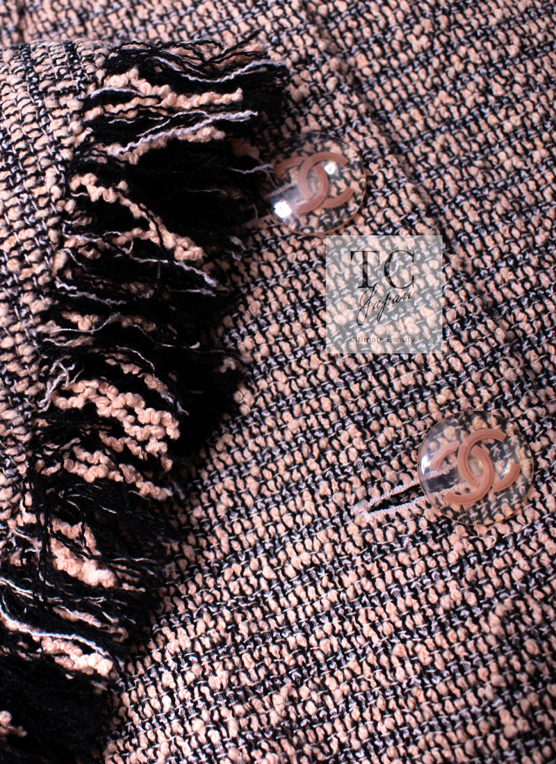 CHANEL 18PS Pink Black Fringe Cotton Collarless Tweed Jacket 34 36 シャネル ピンク ブラック フリンジ コットン ノーカラー ツイード ジャケット 即発