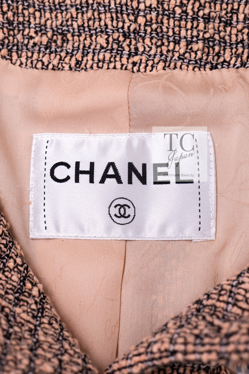 CHANEL 18PS Pink Black Fringe Cotton Collarless Tweed Jacket 34 36 シャネル ピンク ブラック フリンジ コットン ノーカラー ツイード ジャケット 即発