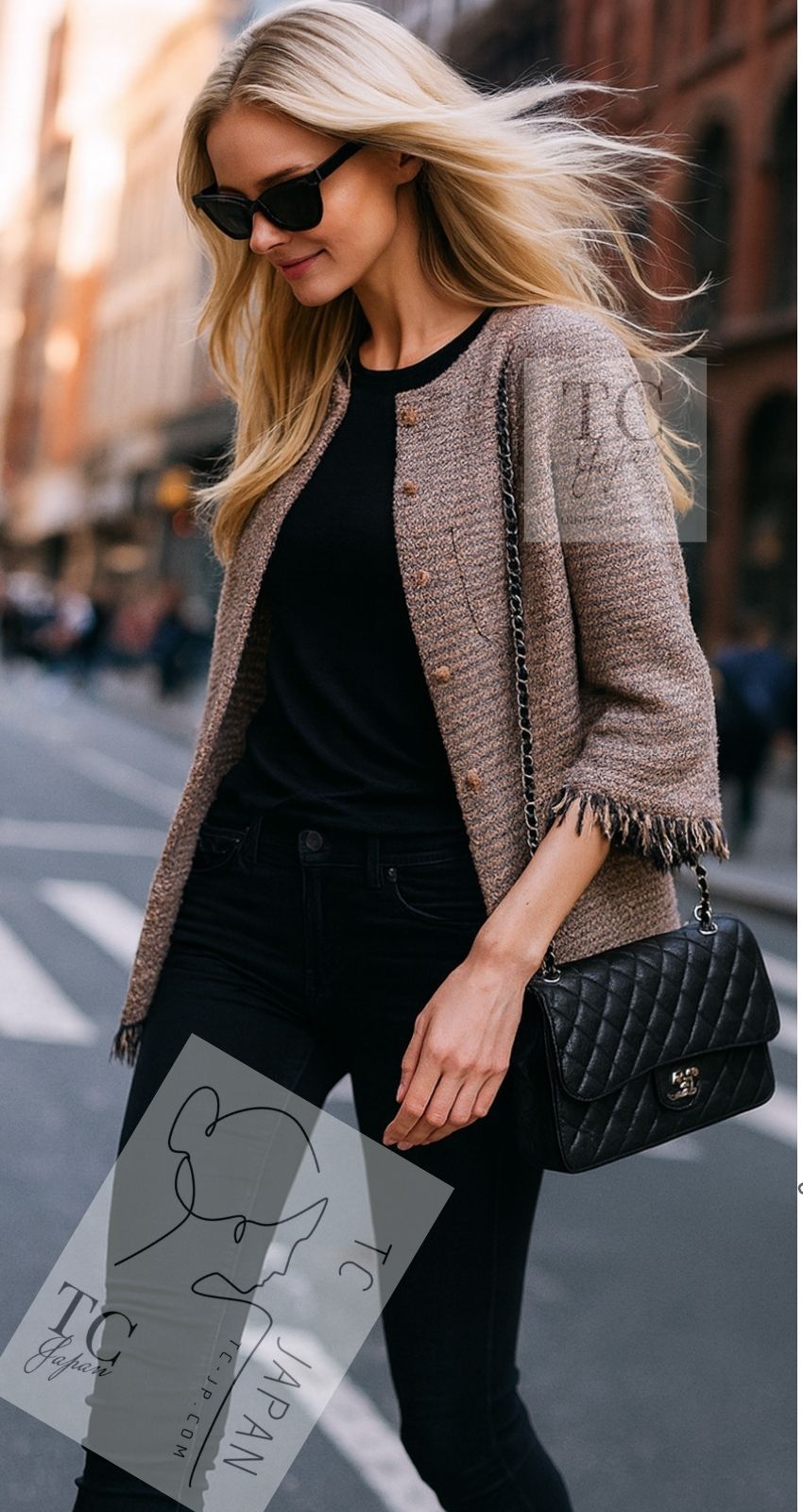 CHANEL 18PS Pink Black Fringe Cotton Collarless Tweed Jacket 34 36 シャネル ピンク ブラック フリンジ コットン ノーカラー ツイード ジャケット 即発