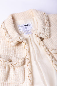 CHANEL 07A Creme Ivory Gold Chain Trim Wool Tweed Jacket Skirt Suit 36 38 シャネル クリーム アイボリー ゴールド チェーン トリム ウール ツイード ジャケット スカート スーツ 即発