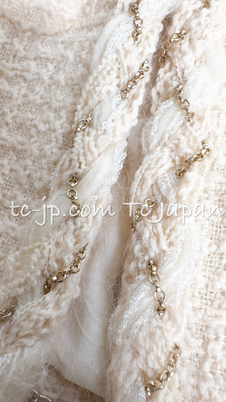 CHANEL 07A Creme Ivory Gold Chain Trim Wool Tweed Jacket 34 36 シャネル クリーム アイボリー ゴールド チェーン トリム ウール ツイード ジャケット 即発