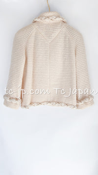 CHANEL 07A Creme Ivory Gold Chain Trim Wool Tweed Jacket 34 36 シャネル クリーム アイボリー ゴールド チェーン トリム ウール ツイード ジャケット 即発