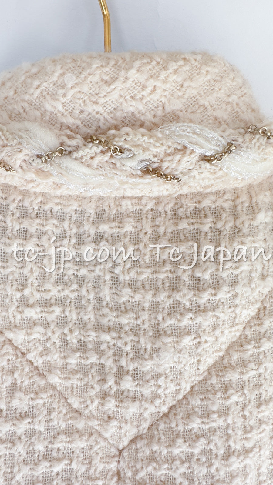 CHANEL 07A Creme Ivory Gold Chain Trim Wool Tweed Jacket 34 36 シャネル クリーム アイボリー ゴールド チェーン トリム ウール ツイード ジャケット 即発