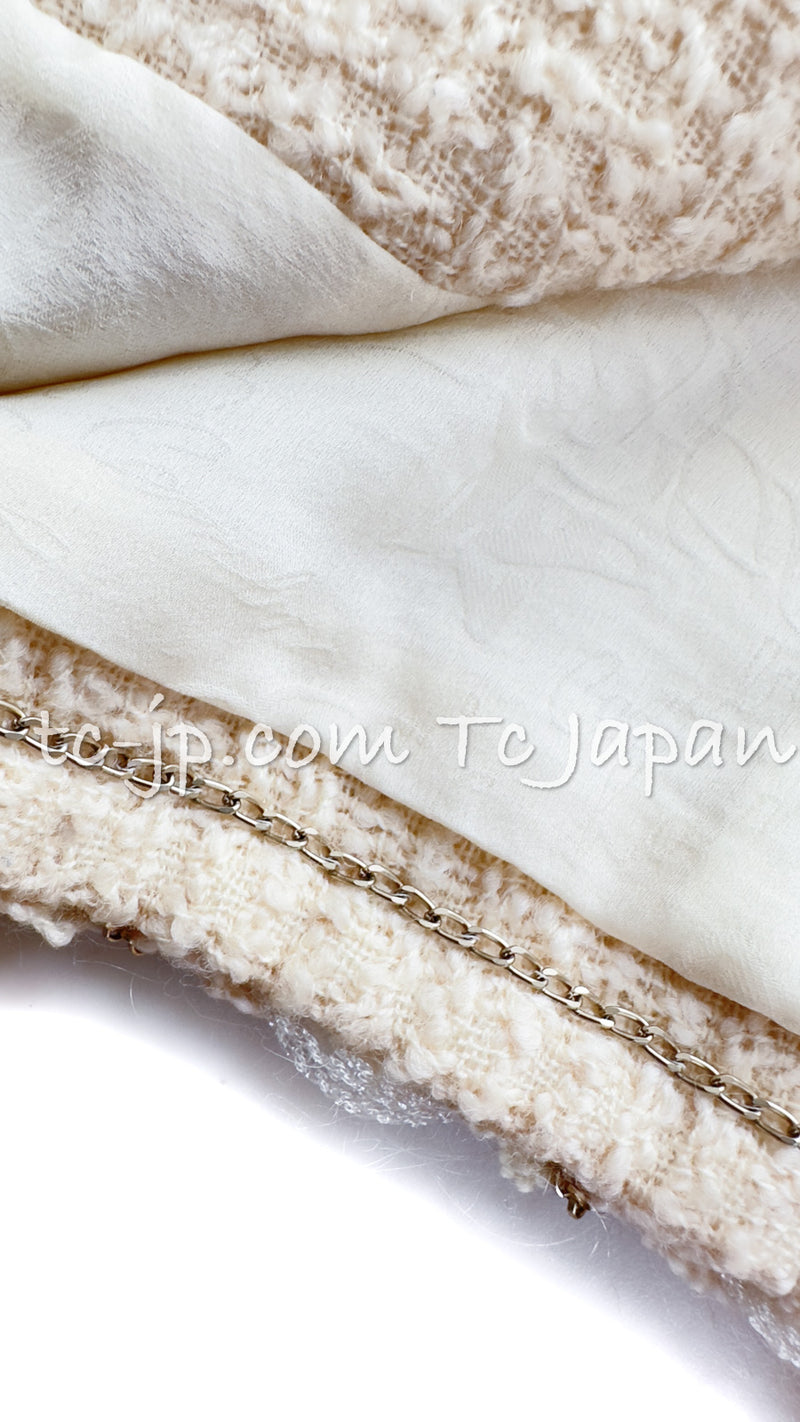 CHANEL 07A Creme Ivory Gold Chain Trim Wool Tweed Jacket 34 36 シャネル クリーム アイボリー ゴールド チェーン トリム ウール ツイード ジャケット 即発