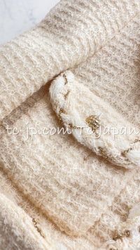 CHANEL 07A Creme Ivory Gold Chain Trim Wool Tweed Jacket 34 36 シャネル クリーム アイボリー ゴールド チェーン トリム ウール ツイード ジャケット 即発