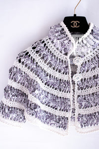 CHANEL 09S White Navy Floral Cardigan Cape Jacket 36 38 シャネル ホワイト ネイビー フローラル ボレロ カーディガン ケープ ジャケット 即発