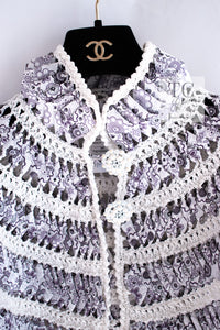 CHANEL 09S White Navy Floral Cardigan Cape Jacket 36 38 シャネル ホワイト ネイビー フローラル ボレロ カーディガン ケープ ジャケット 即発