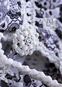 CHANEL 09S White Navy Floral Cardigan Cape Jacket 36 38 シャネル ホワイト ネイビー フローラル ボレロ カーディガン ケープ ジャケット 即発