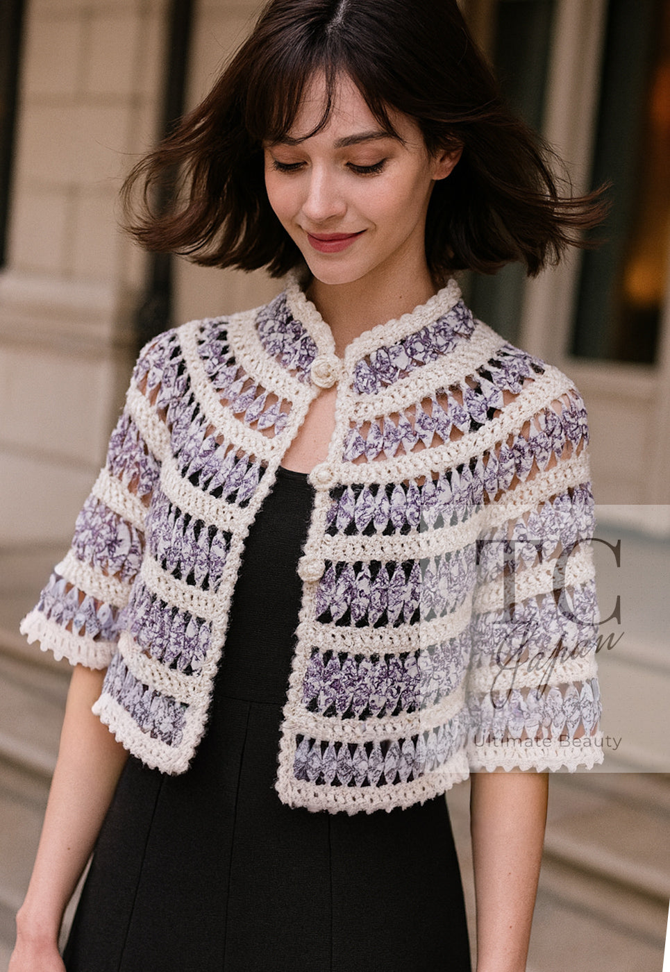 CHANEL 09S White Navy Floral Cardigan Cape Jacket 36 38 シャネル ホワイト ネイビー フローラル ボレロ カーディガン ケープ ジャケット 即発